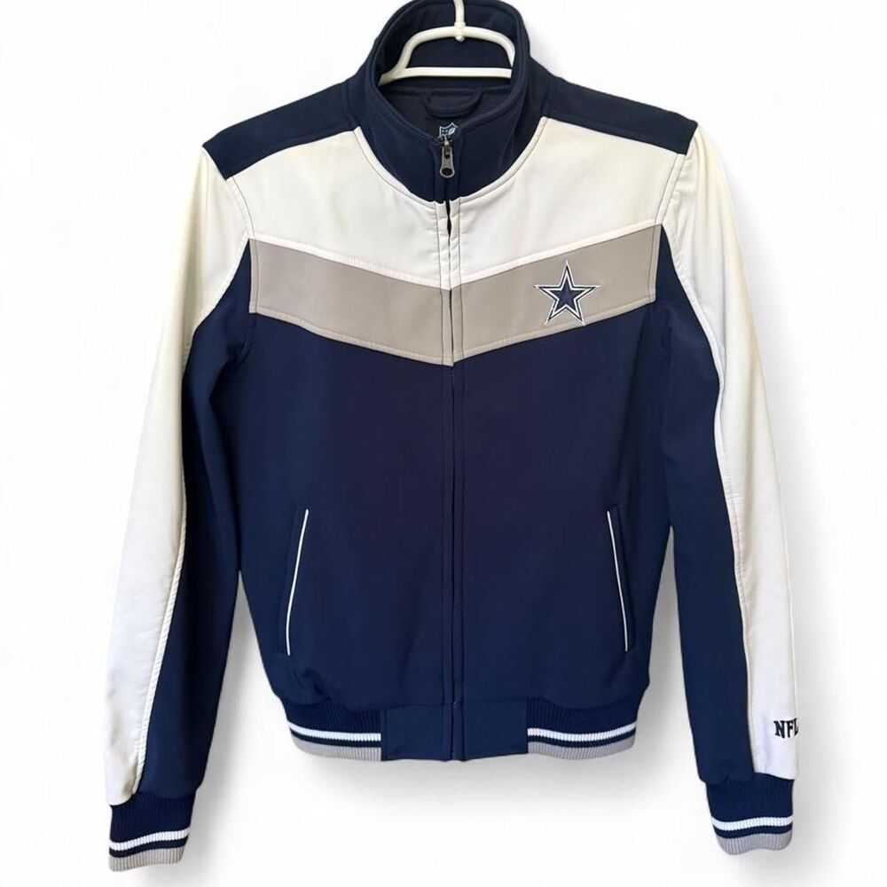 Dallas Cowboys Womens M NFL Team Apparel Sequin Full Zip Jacket Navy White